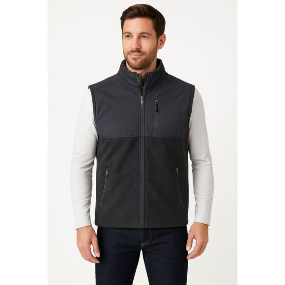 Solaris Vest Mens M Navy Softshell Fleece Lined Water Resistant Full Zip Pockets - Picture 1 of 9
